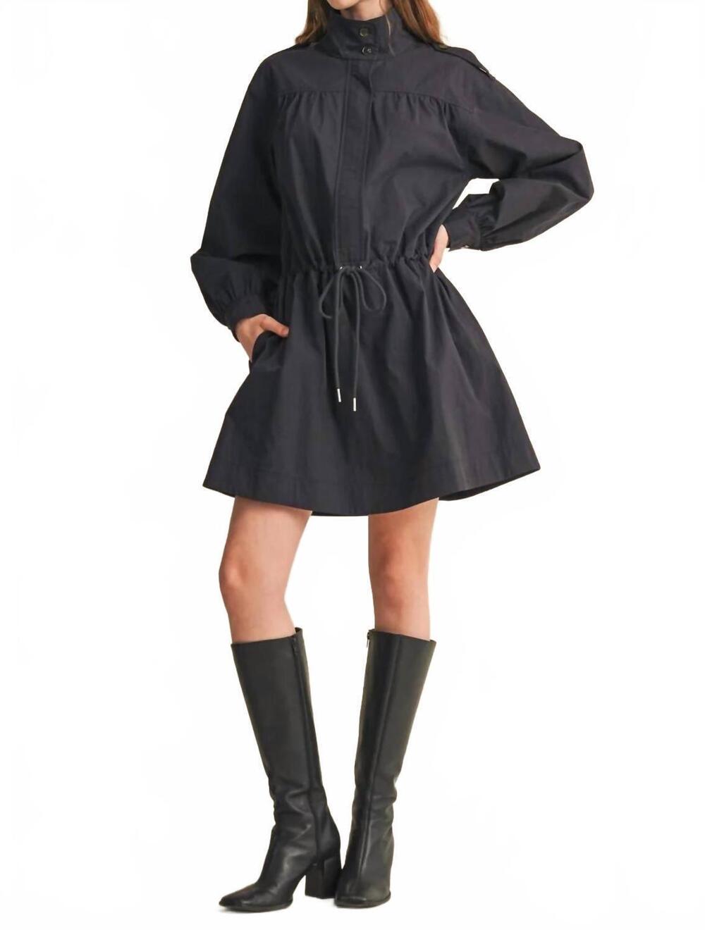 NEW &MERCI drawstring waist utility mini dress in black